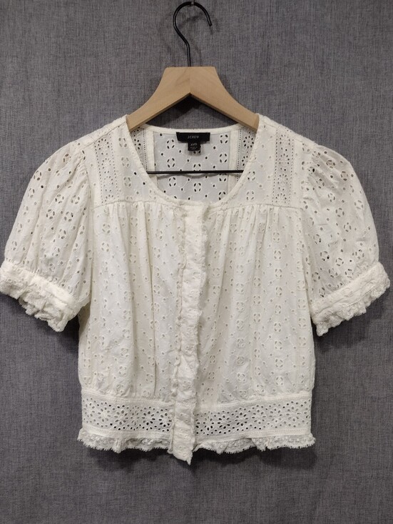 J. Crew Tops - J. Crew Eyelet Short-Sleeve Button Front Top Womens White XXS Babydoll Fairy
